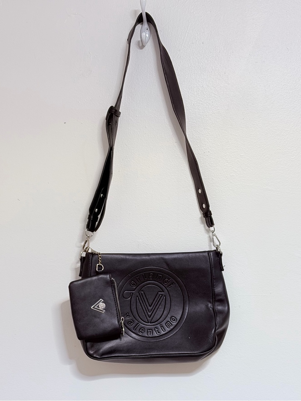 VALENTINO ORLANDI ITALY Black LOGO CROSSBODY SHOULDER BAG + SMALL WALLET